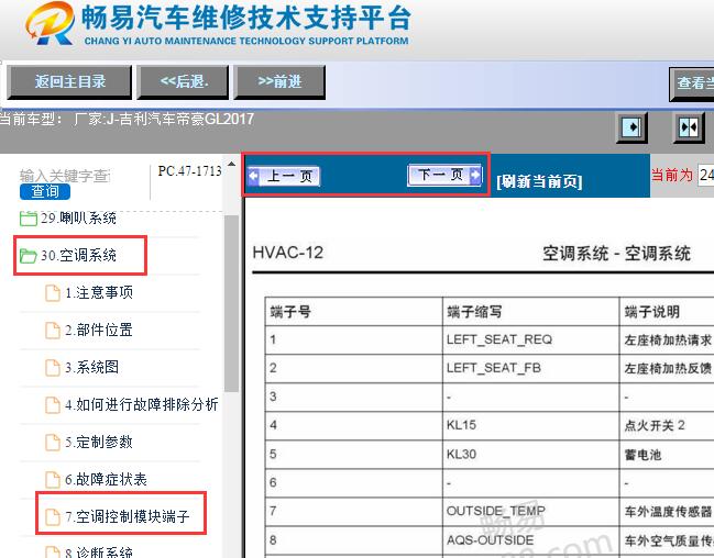 2017年吉利帝豪GL空调针脚说明资料