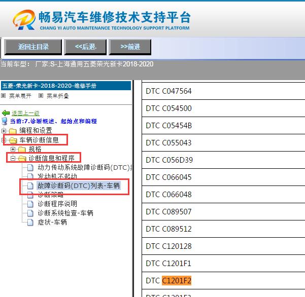 2018-2020年五菱荣光新卡C1201F2故障码资料