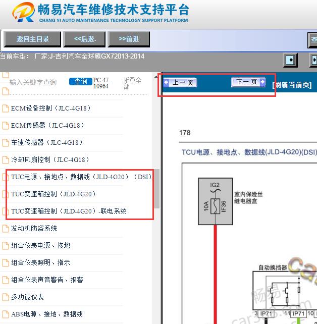 2013-2014年吉利GX7变速箱电路图