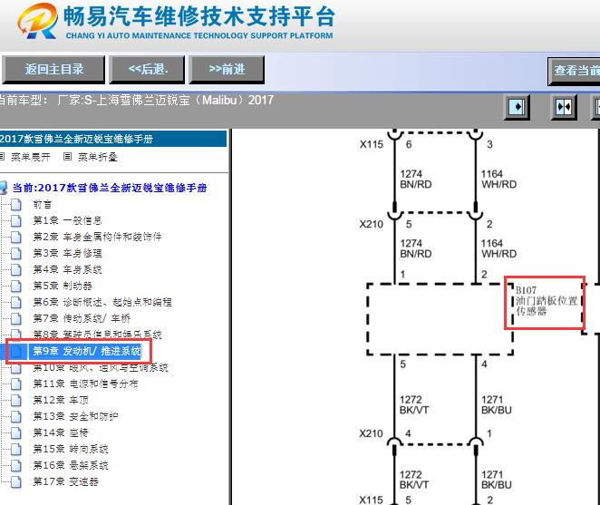 2017年雪佛兰迈锐宝油门踏板传感器和发动机电路图