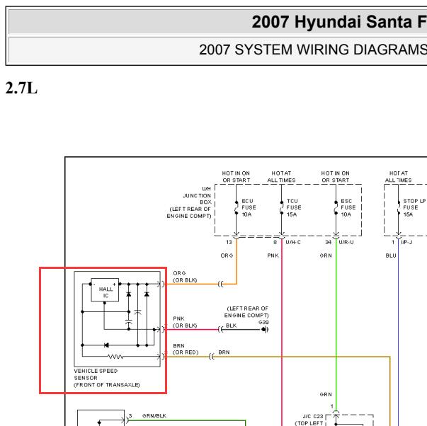 2007年进口胜达经典车速传感器电路图