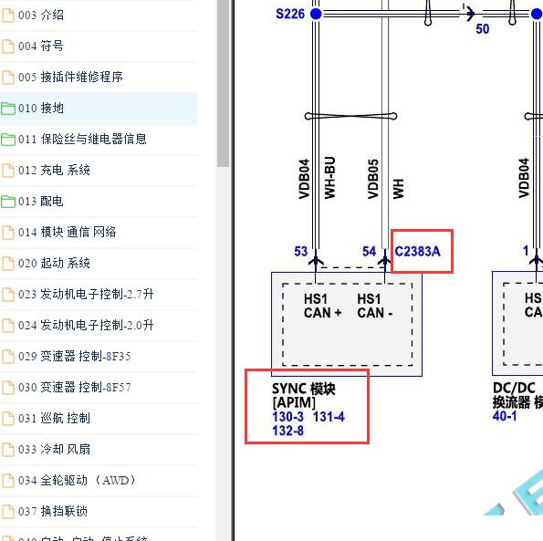 2020年福特锐界 附件协议接口电路图