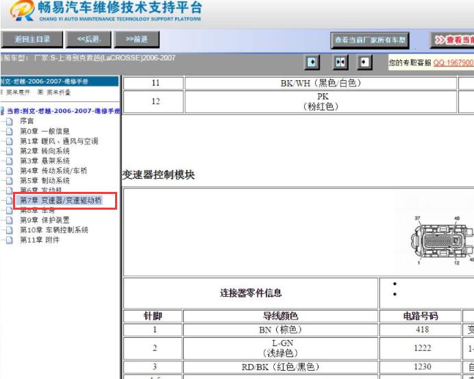 2006-2007年别克君越变速箱针脚资料