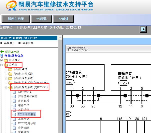 2012-2013年东风日产奇骏曲轴位置传感器线路图