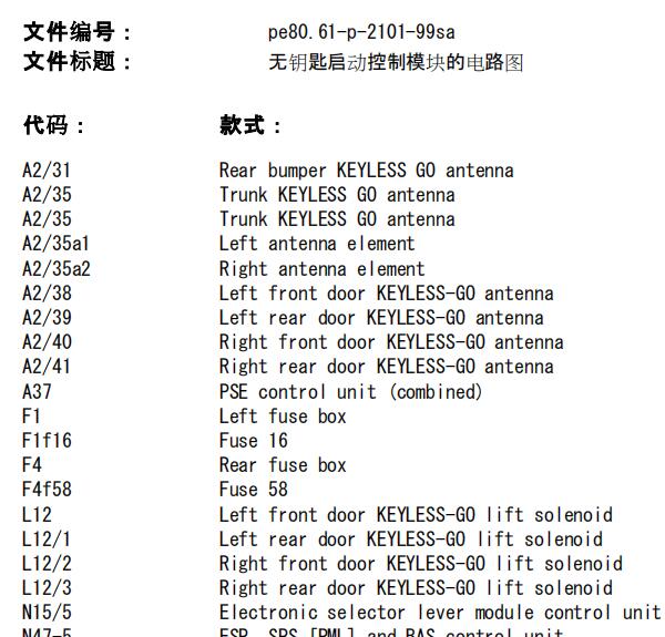 2004年奔驰S280尾门电路图