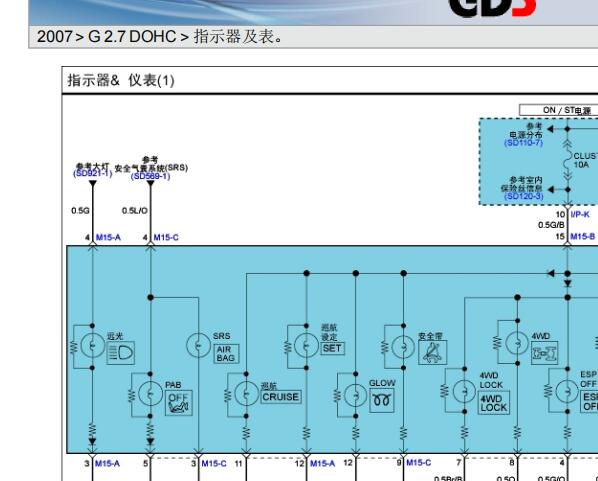 2007年现代胜达仪表和照明灯电路图