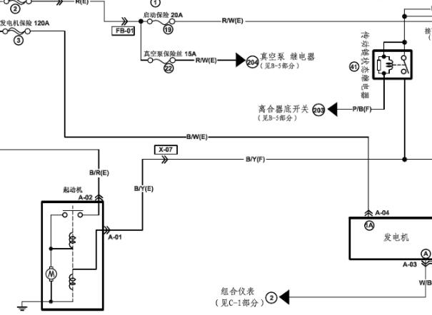 2016年海马M6起动机到传动链继电器电路图