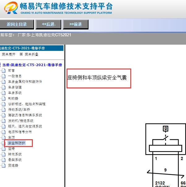 2021年凯迪拉克CT5气囊电路图
