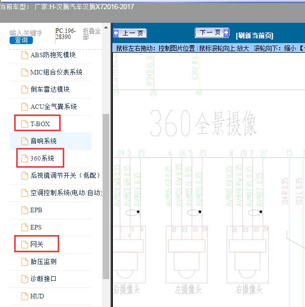 2016-2017年汉腾汽车-汉腾X7网关及环视系统电路图