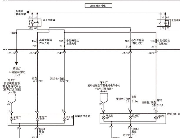 2016年别克GL8远光灯电路图