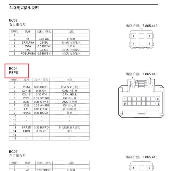 2019年江铃驭胜S350 PEPS针脚定义
