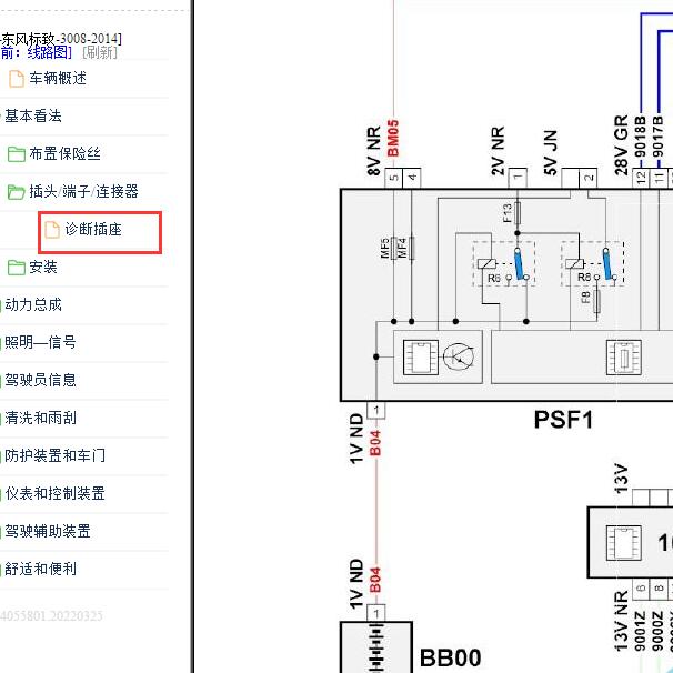 2014年标致3008诊断插座电路图