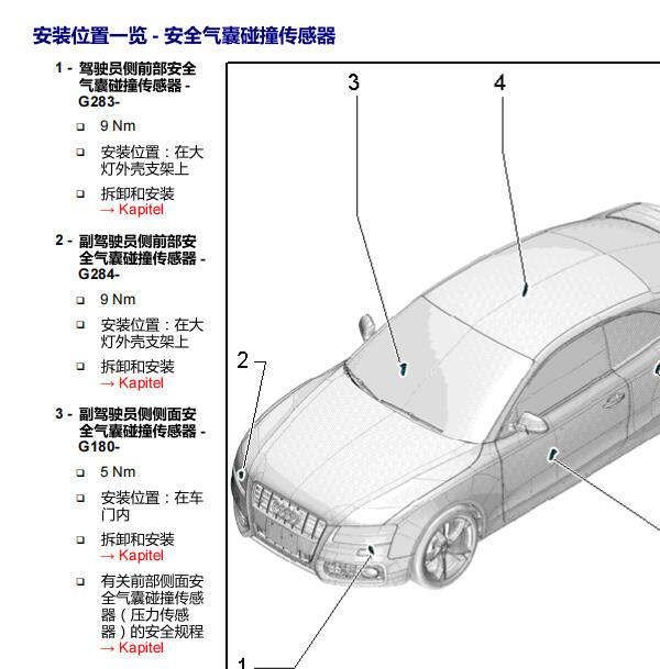 2013年奥迪A5碰撞传感器位置