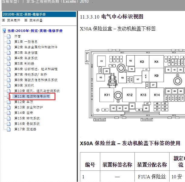 2010年别克英朗保险丝资料