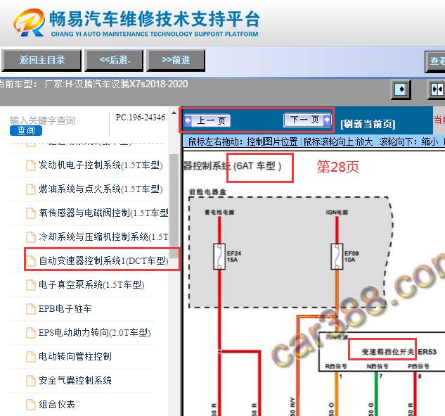 2018-2020年汉腾X7S 变速箱档位开关电路图