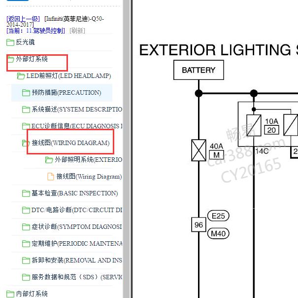2014-2017年英菲尼迪Q50 大灯电路图