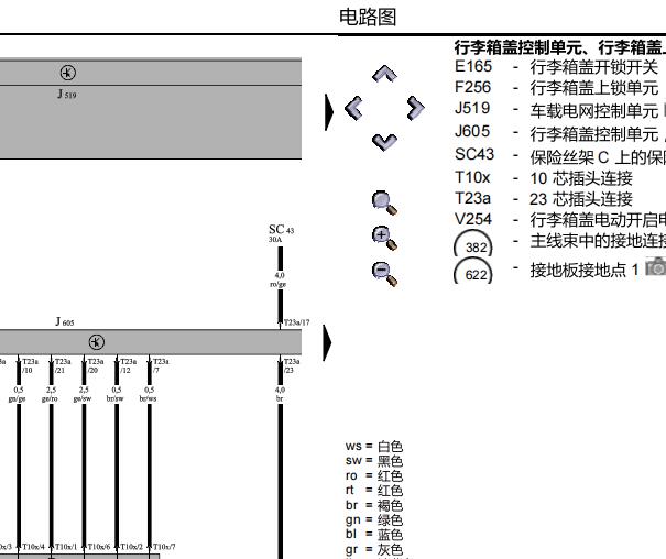 2011年大众辉腾行李箱电路图