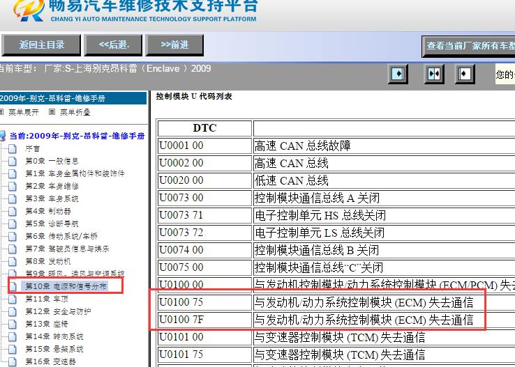 2009年别克昂科雷发动机不通讯相关资料