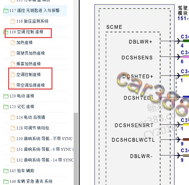 2015年福特金牛座座椅通风电路图