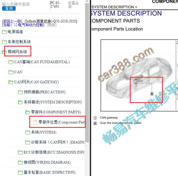 2018年英菲尼迪Q50网关位置