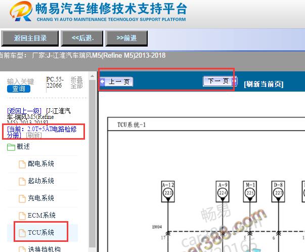 2013-2018年江淮瑞风M5 TCU模块电路图