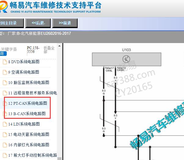 2016-2017年北汽EU260整车CAN通讯线路图