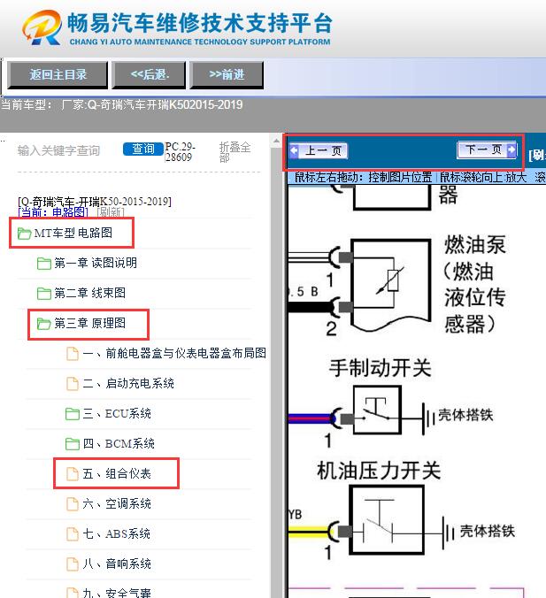 2015-2019年奇瑞开瑞K50  仪表电路图
