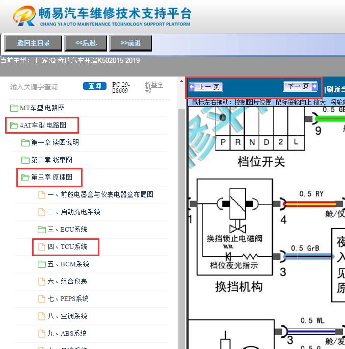 2015-2019年奇瑞开瑞K50  变速箱电路图