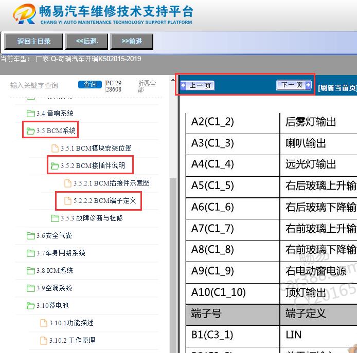 2015-2019年奇瑞开瑞K50   BCM针脚定义