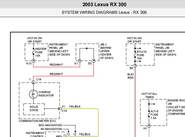 2003年雷克萨斯RX300发电机电路图
