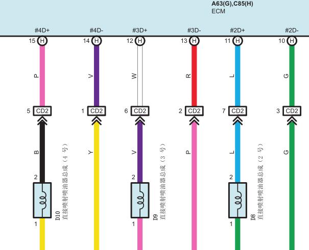 2020年丰田凯美瑞发动机喷油嘴电路图