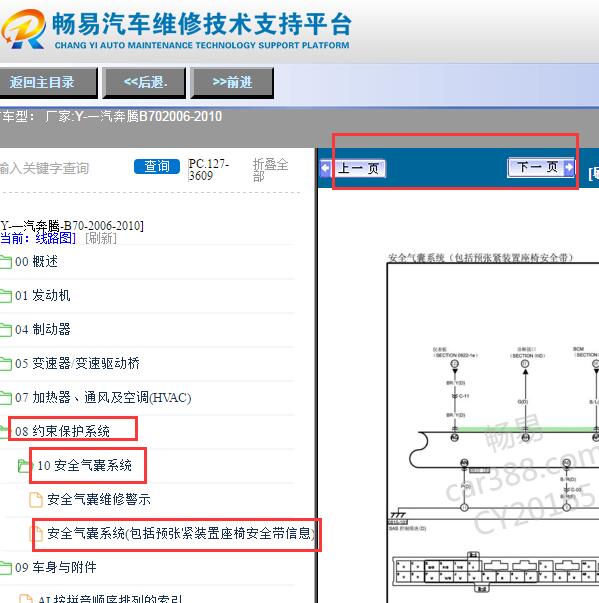 2006-2010年奔腾B70气囊电脑针脚图和电路图