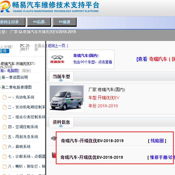 2018-2019年开瑞优优EV全车电路图和维修手册