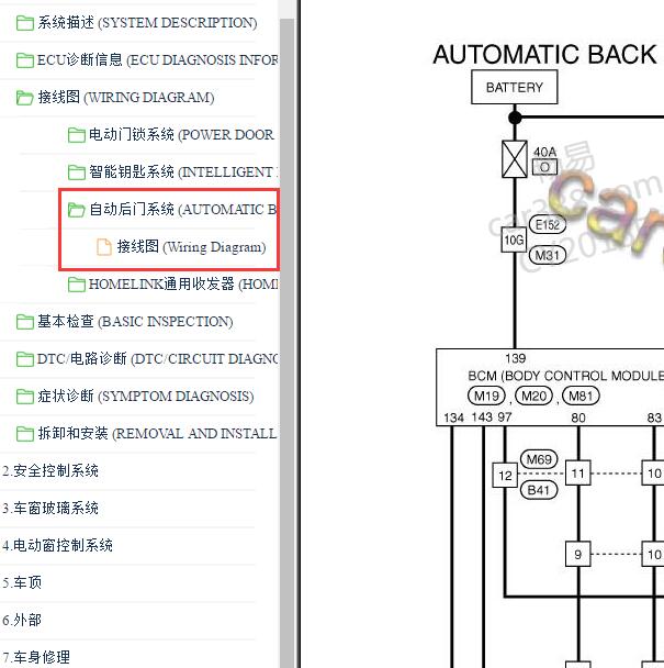 2016-2018年英菲尼迪QX60尾门电路图