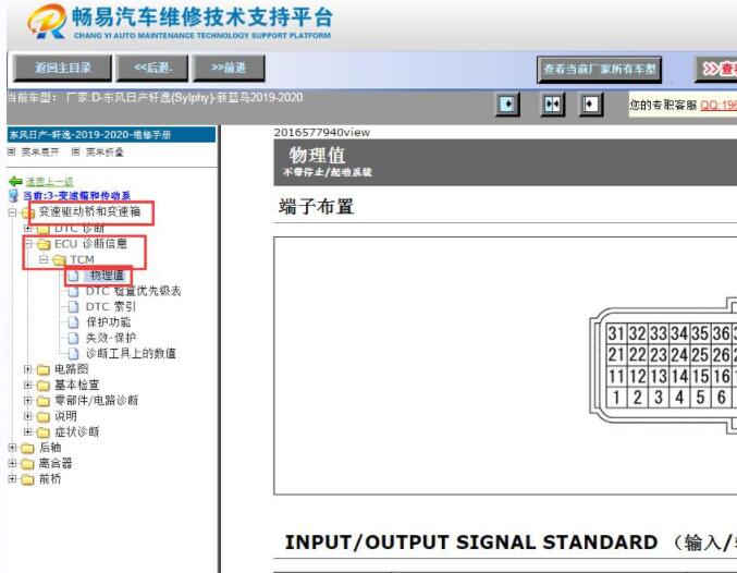 2019-2020年日产轩逸变速箱针脚资料