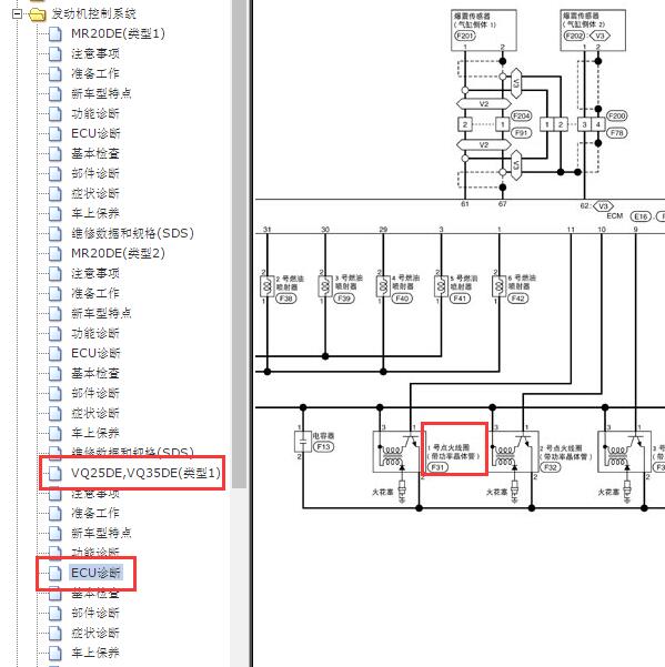 2011年日产天籁VQ35发动机点火线圈电路图