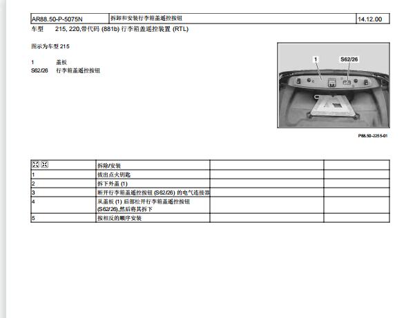 2003年奔驰S350L行李箱锁后遮阳帘和喇叭拆装