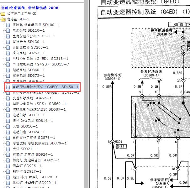 2007-2008年北京现代伊兰特变速箱电路图.