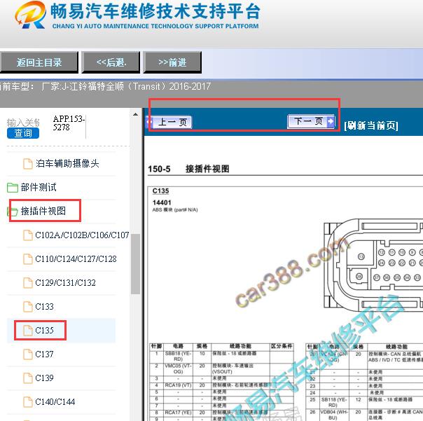 2016年福特全顺ABS电脑针脚图