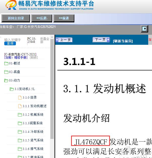2021年长安CS75 JL476ZQCF发动机资料