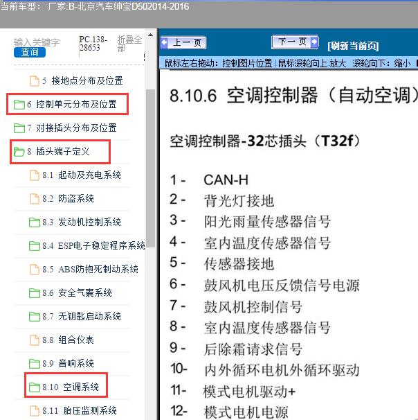 2014-2016年北京汽车-绅宝D50空调针脚及位置