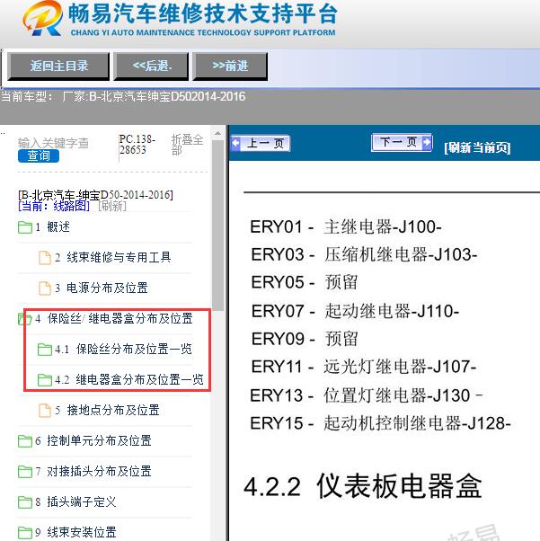 2014-2016年北京汽车-绅宝D50继电器位置