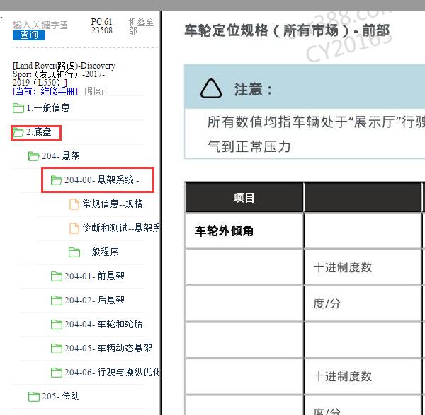 2017年路虎发现神行车轮外倾角维修手册