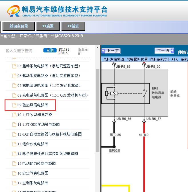 2018-2019年广汽传祺GS5   散热风扇电路图