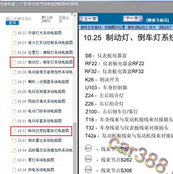 2014-2016年北京汽车-绅宝D50转向灯及刹车灯电路图