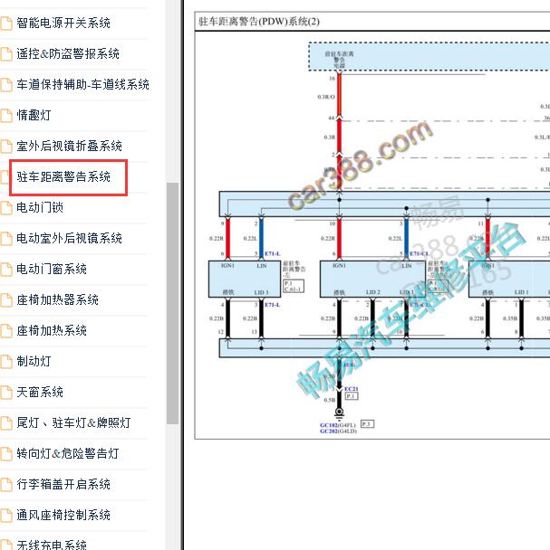 2019-2020年起亚K3倒车雷达电路图