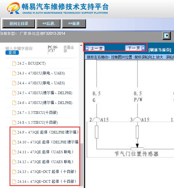 2013-2014年比亚迪F3节气门位置传感器电路图