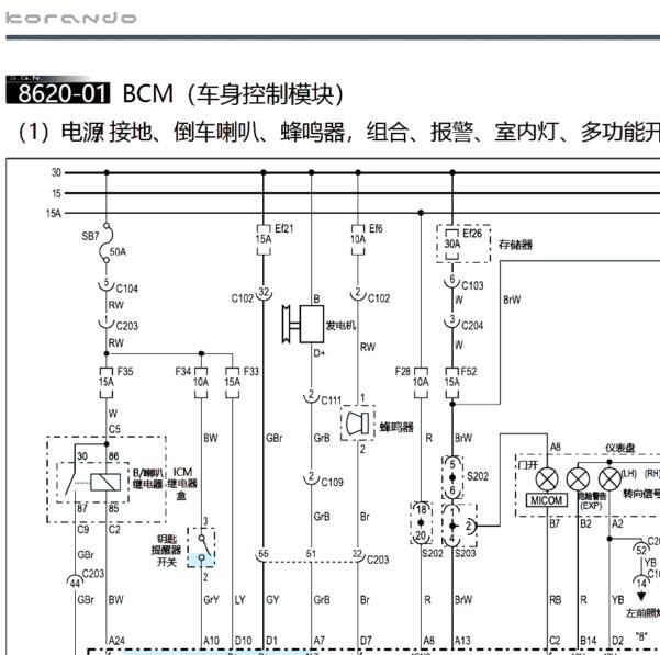 2014年双龙柯兰多BCM电路图