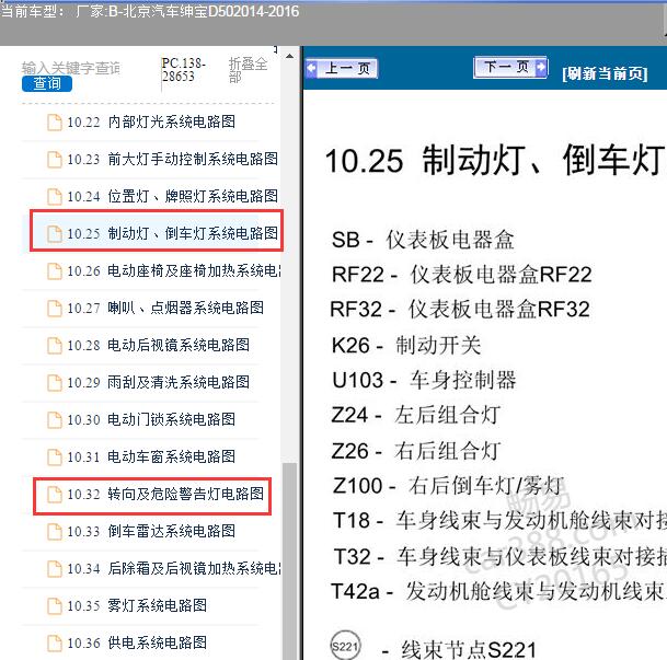 2014-2016年北京汽车-绅宝D50转向灯及刹车灯电路图