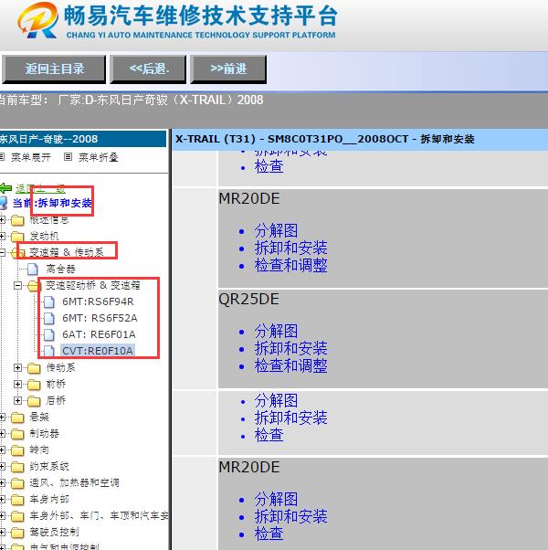 2008年日产奇骏变速箱维修手册